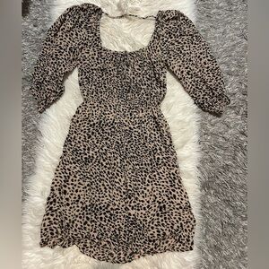 Beige/Black Leopard Print Square Neck Dress